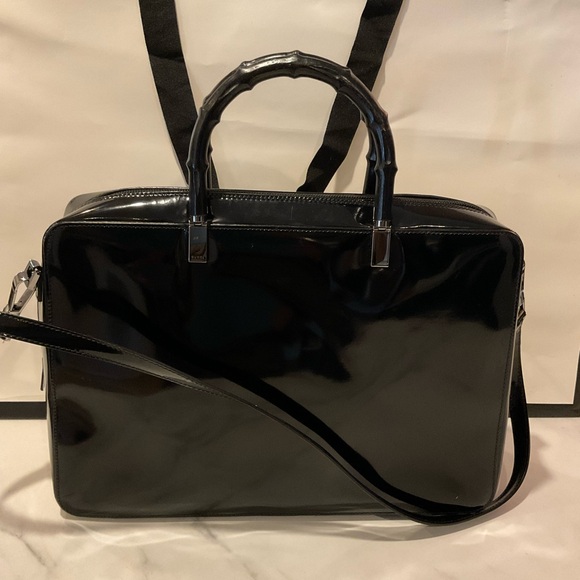 Gucci Black Patent Leather Bamboo Handles 2-WAY TOTE - Picture 3 of 11